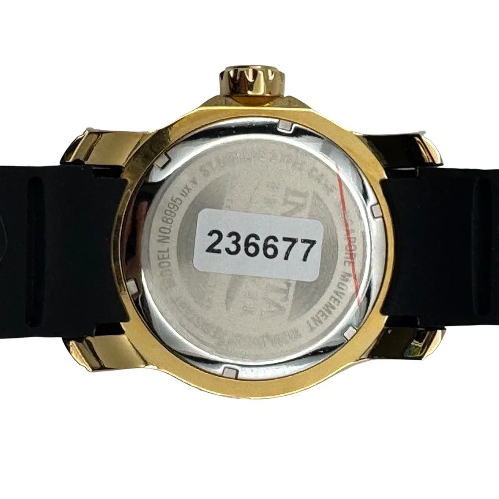 Invicta Pro Diver SCUBA 8995 Mens Watch Gold Tone Silver Dial Black Strap